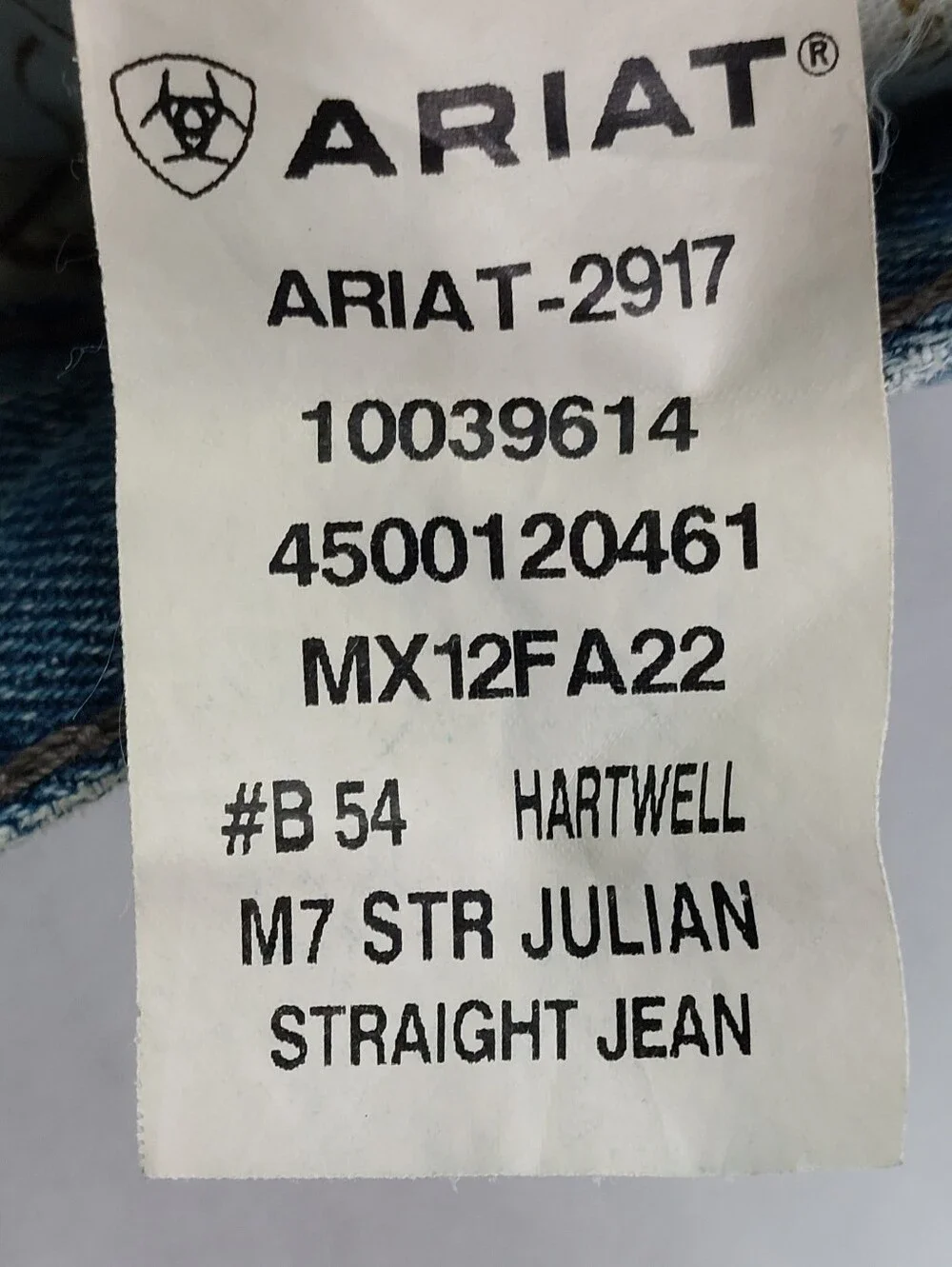 Ariat M7 Julian Jeans Mens Size 31x38 Hartwell Blue Slim Fit Straight Leg NWT